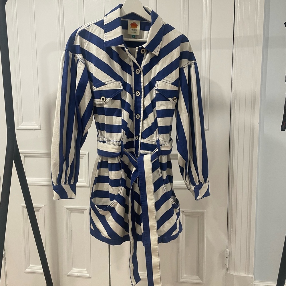 FARM Rio Blue and White Striped Jumpsuit